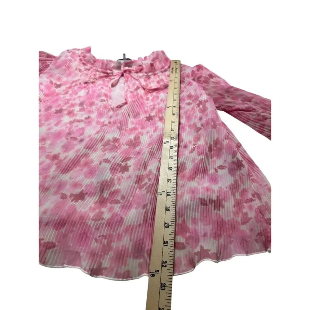 GANNI Pleated Pink Floral Blouse Balloon Sleeve Size 36 Romantic Scandi Style - Picture 9 of 11
